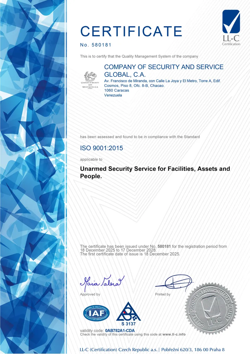 Certificado Oficial ISO 9001:2015